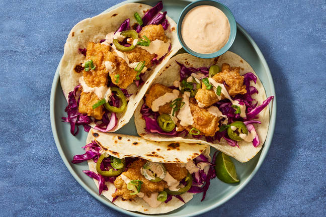 Baja Tofu Tacos with Spicy Ancho Crema