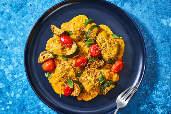 Silky Spinach Ravioli with Lemony Zucchini