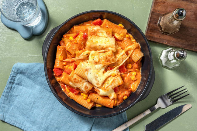 Double Cheese Harissa Pasta Bake