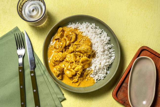 Pollo korma: muslo con curry cremoso