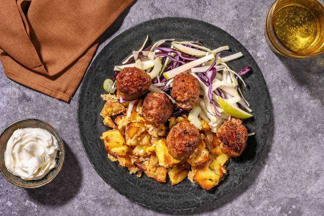 Classic Pork Meatballs & Cheesy Roast Potato