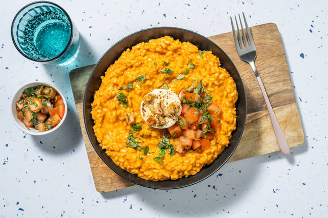 Roasted Pepper Risotto with Honeyed Goat's Cheese