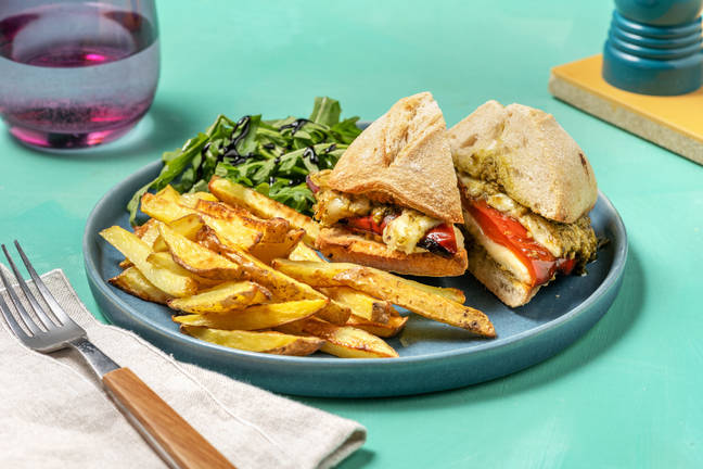 Mozzarella, Roasted Pepper and Pesto Panini