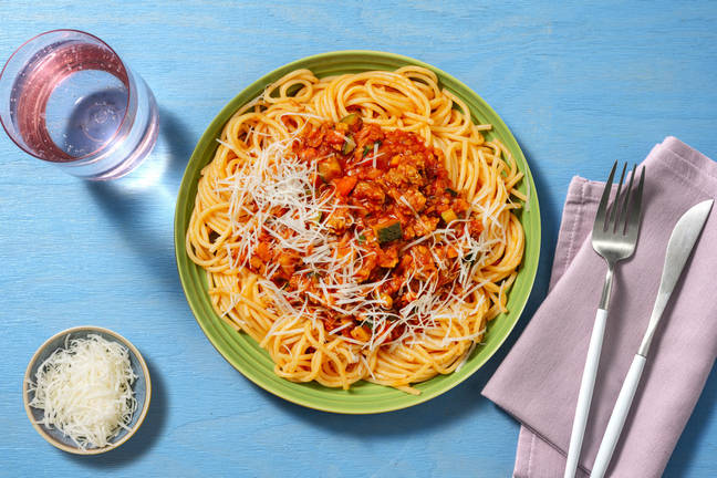 Spaghetti bolognaise, lard & gouda