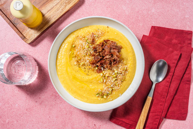 Vellutata di zucca alla ricotta e pancetta croccante