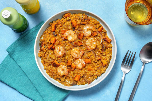 Prawn and Roasted Sweet Potato Dal