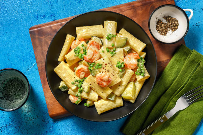 Quick Creamy Prawn and Pea Rigatoni