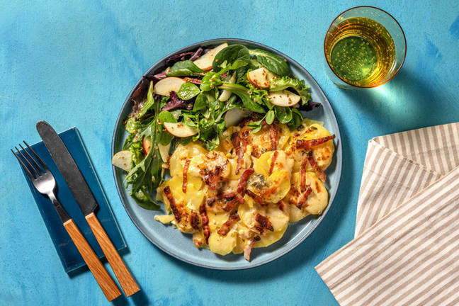 Blue Cheese, Cheddar and Bacon Gratin
