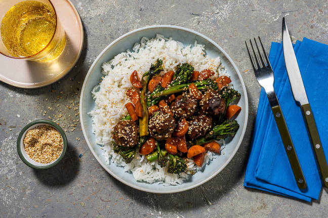 Teriyaki Beef Meatballs and Garlic Butter Rice