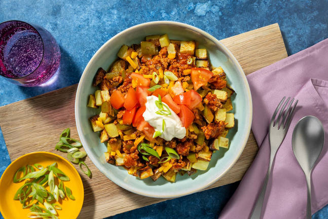 Turkey Chili and Roasted Potato Hash Bowls