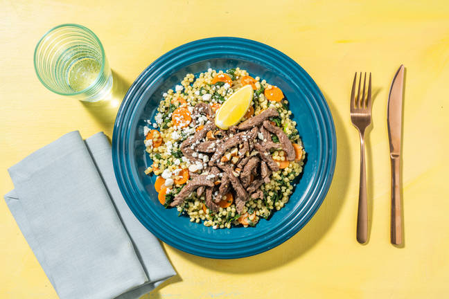 Émincés de steak à l'ail & couscous perlé