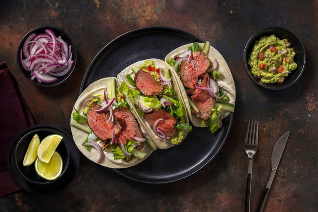 Premium Roast Beef Tacos & Guacamole