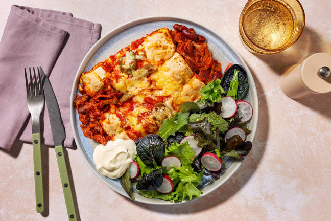 Fiery Bean & Cheesy Veggie Enchiladas