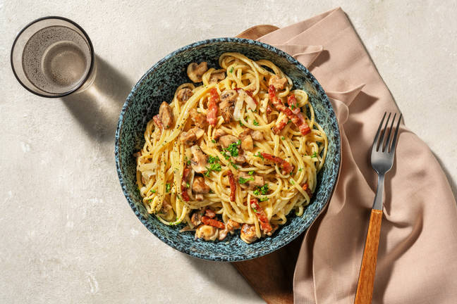 Linguine crémeuses aux champignons et lardons