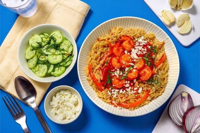 Orzo aux crevettes & fromage à la grecque