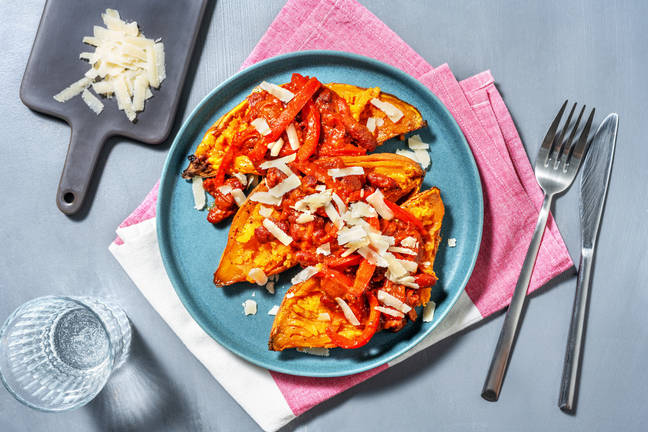Veggie Bean Chilli Loaded Sweet Potatoes