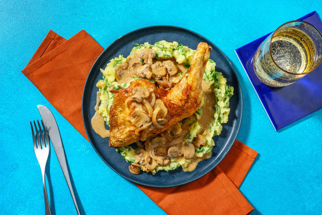 Cuisse de poulet dorée sauce forestière