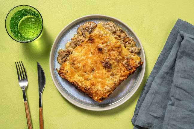 Romige lasagne met kip en champignons