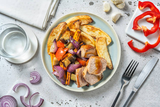 Filet de porc sauce miel-moutarde & pommes de terre rôties