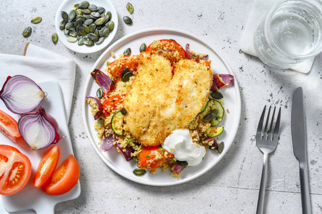 Medelhavsinspirerad spröd vit fisk