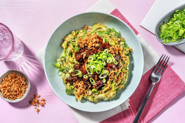 Sticky Veggie No-Beef with Escarole 'Stamppot'