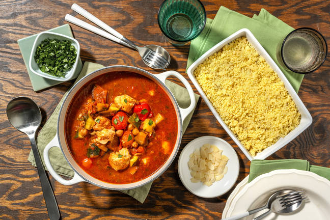Tajine de cabillaud, semoule & légumes