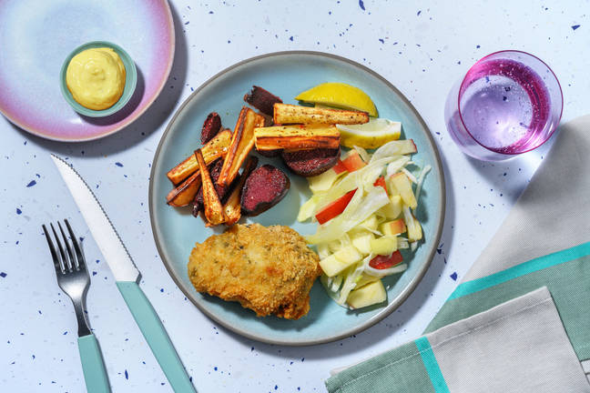 Panert torsk og rotfruktfries