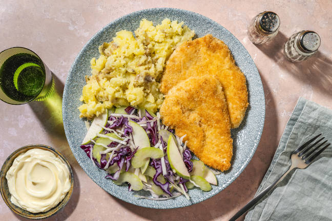BBQ Pork Schnitzel & Lemon-Crushed Potatoes