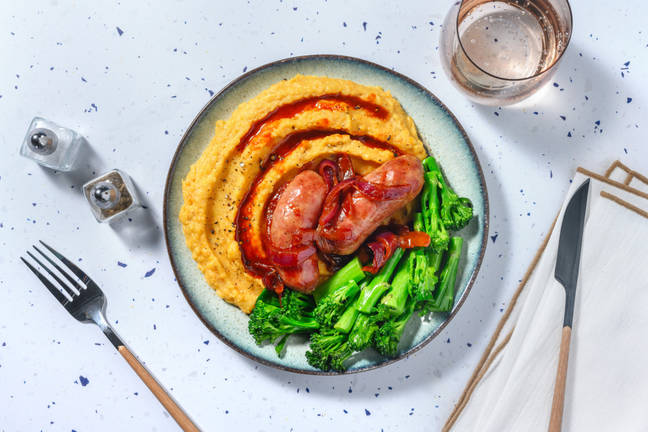Honey Mustard Sausages and Red Onion Gravy