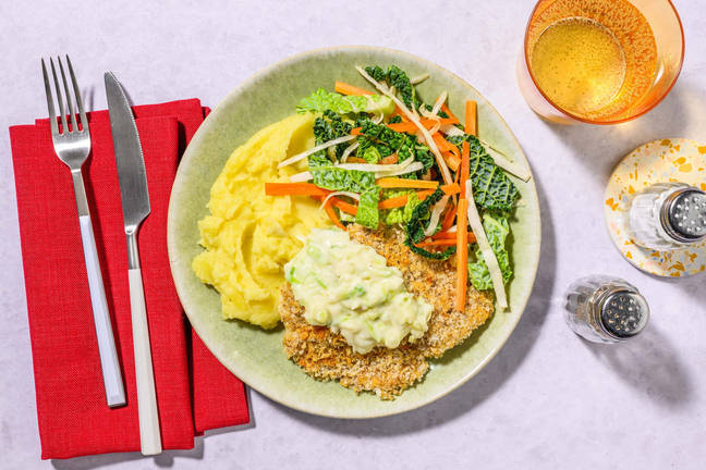 Sej med citronpeppartäcke och rotfruktsmos