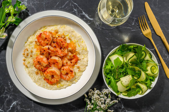 Risotto og hvitløksstekte kongereker