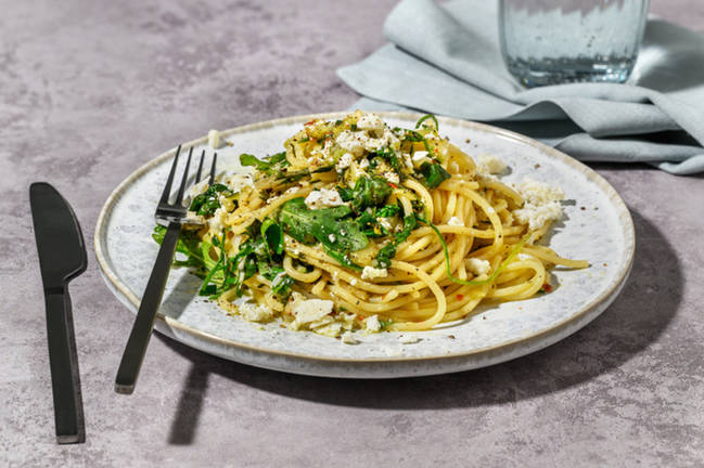 Pesto- og geitostspaghetti