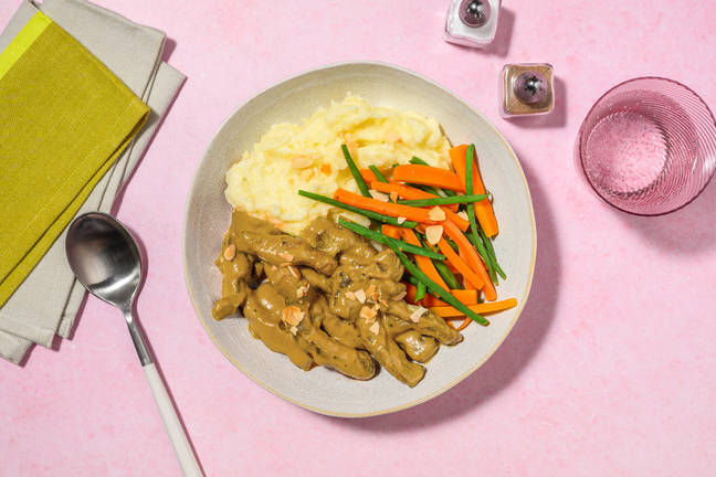 Quick Beef Stroganoff & Garlic Mash