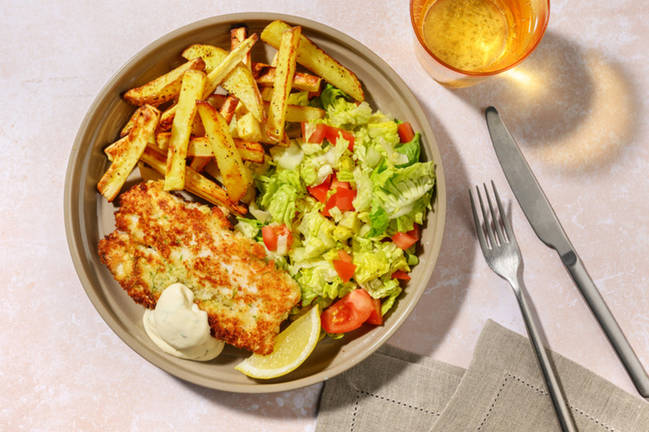 Dillpanert hyse og pepperkrydrede fries