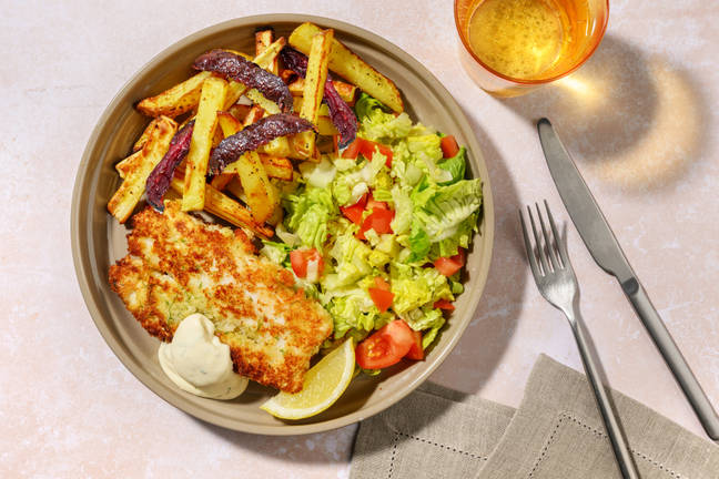 Dillpanerad vit fisk och pepparpommes