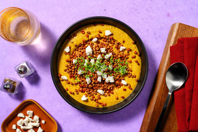 Crema casera de zanahoria con queso de cabra