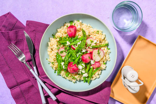 Getost- och sockerärtsrisotto