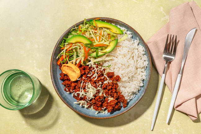 Snabb burgarbowl på nötfärs