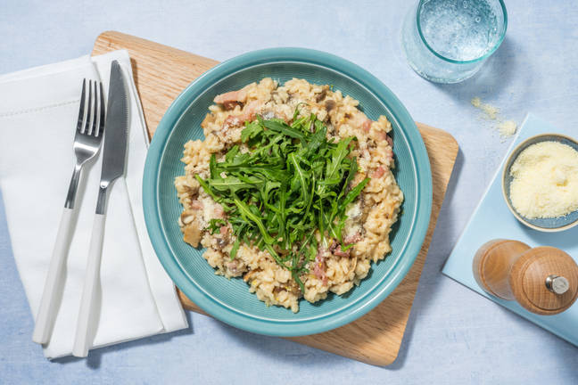 Oven-Baked Bacon, White Wine & Mushroom Risotto