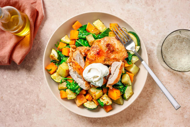 Garlic Chicken & Roast Veggie Toss
