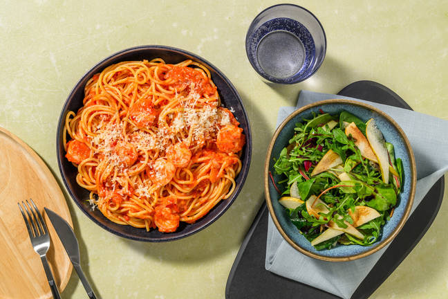 Garlic Prawns & Spaghetti Arrabbiata