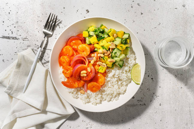 Karibisk bowl med glaserte reker