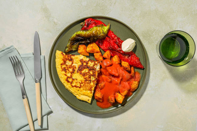 Omelette au fromage de chèvre et patatas bravas