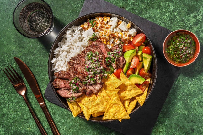 Argentinsk 'Carne Asada' storfemørbrad-bowl