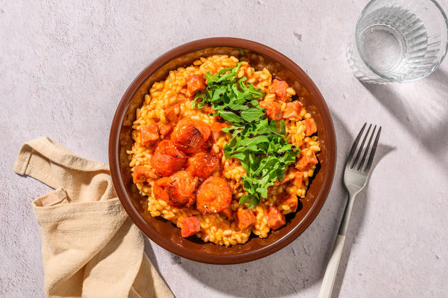  Chorizorisotto och rostade körsbärstomater
