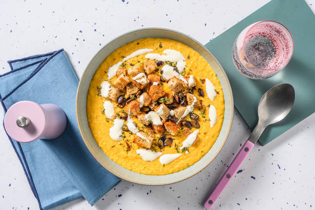 Pompoensoep met zelfgemaakte croutons