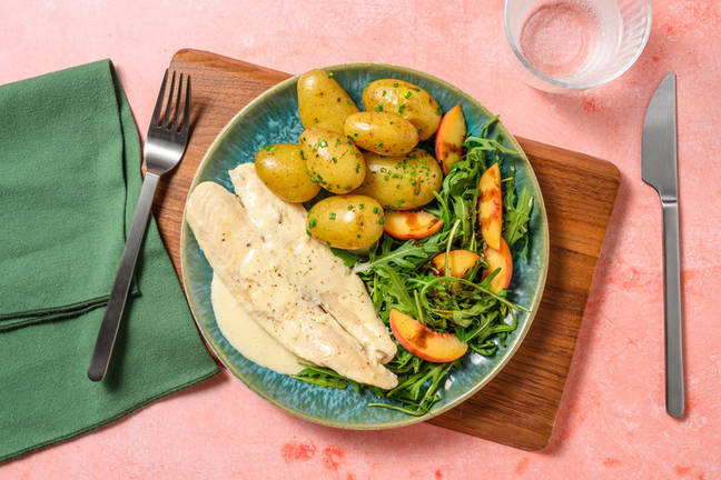 Pannstekt sej i krämig ostsås