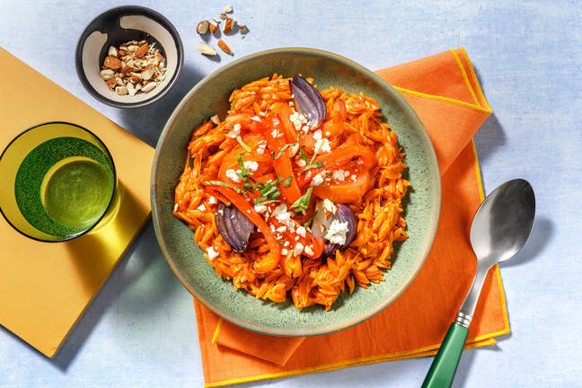 Middelhavsinspireret gedeost-orzo