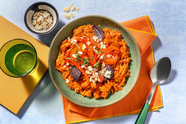 Orzo med rostade grönsaker och getost