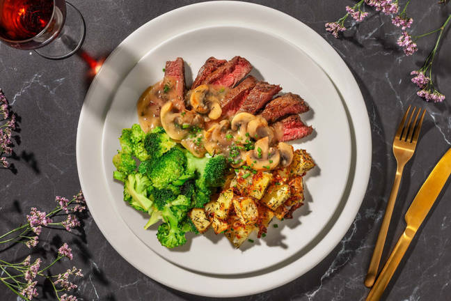 Mushroom Gravy-Smothered Striploin Steak